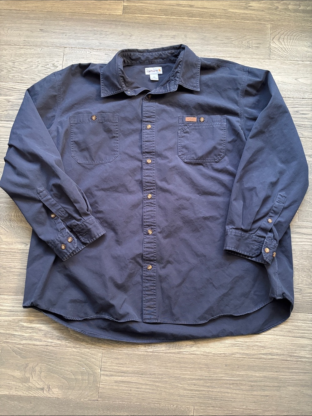 Carhartt | Vintage 90’s Dark Navy Long-Sleeve Button-Down Shirt 100% Cotton 3XL